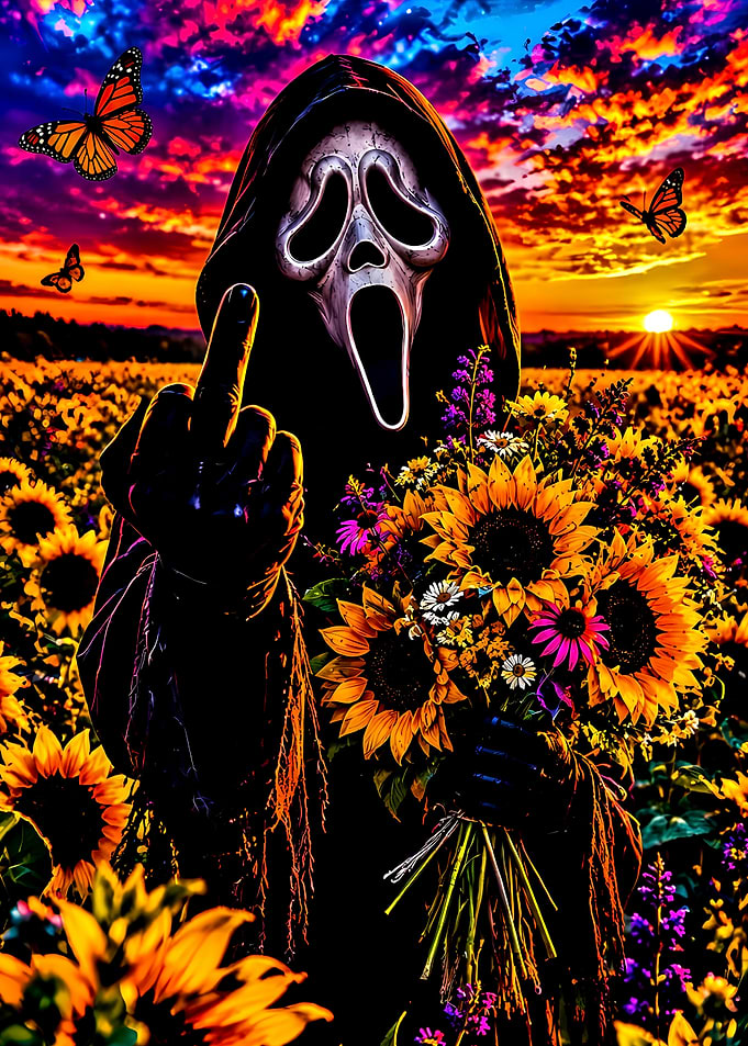 Ghostface with Sunflowers and Butterflies