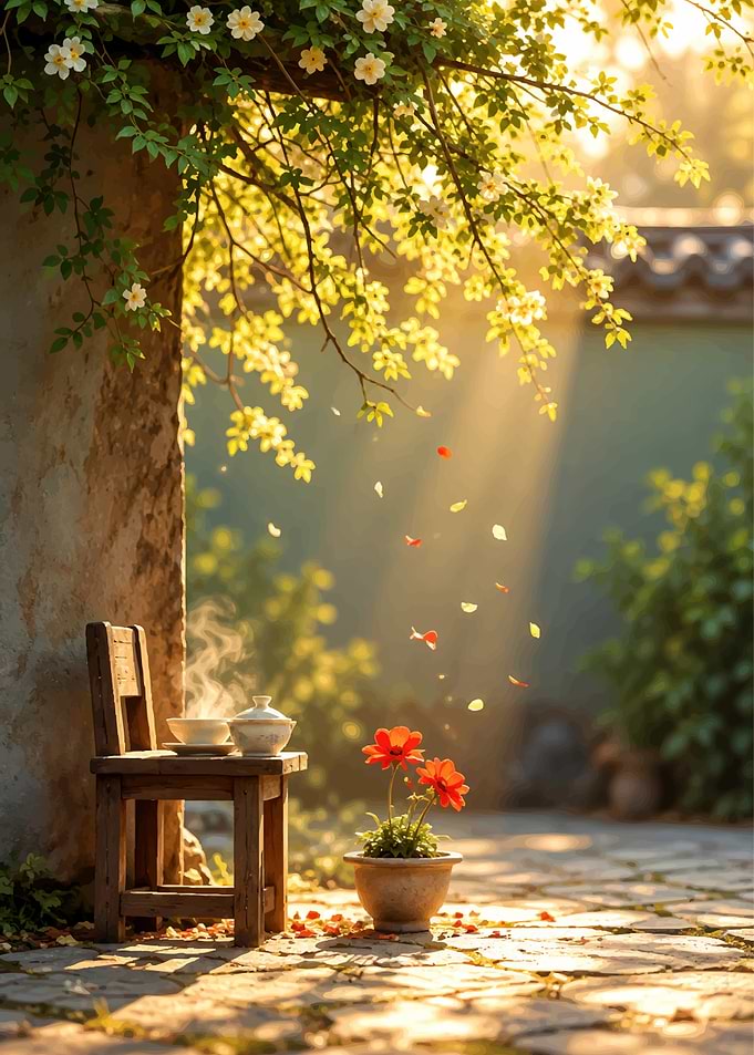 Peaceful Garden Tea Time Scene
