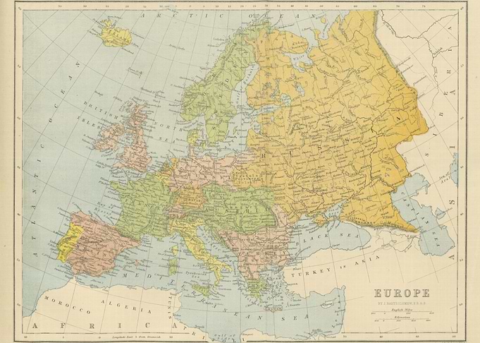 Vintage Historical Map of Europe