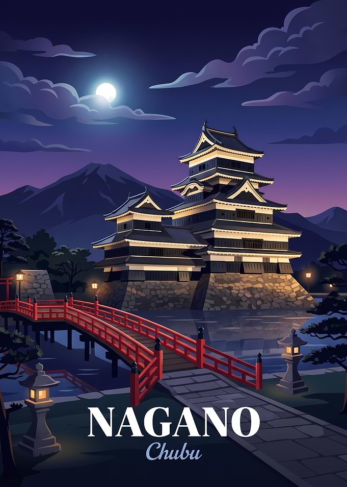 Nagano Castle Night Travel Poster