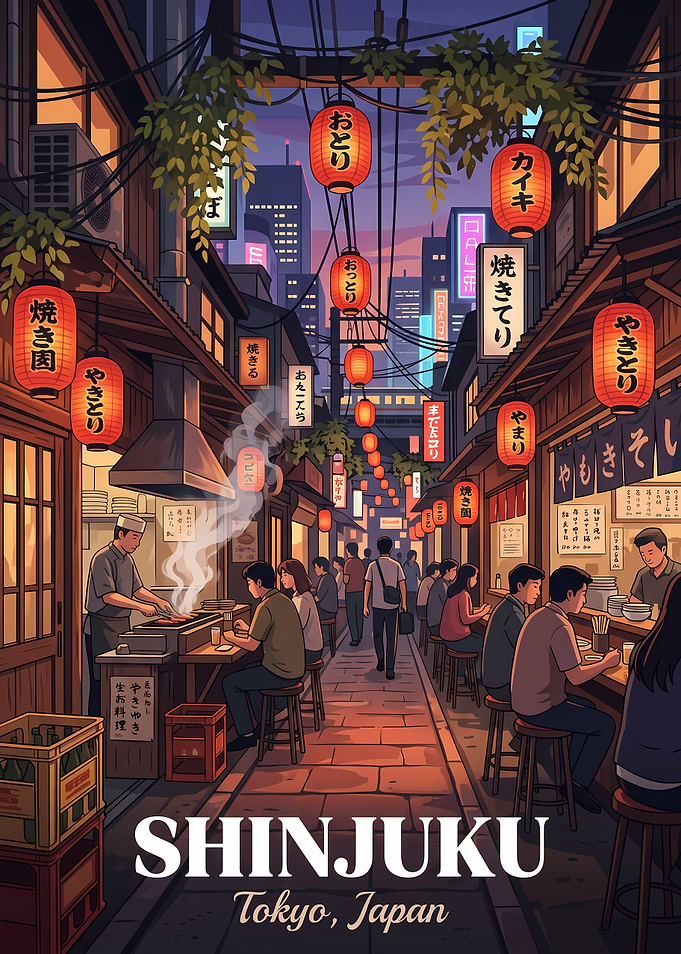 Shinjuku Tokyo Night Market Street Scene