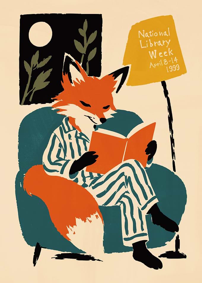 Fox Reading in Armchair Poster
