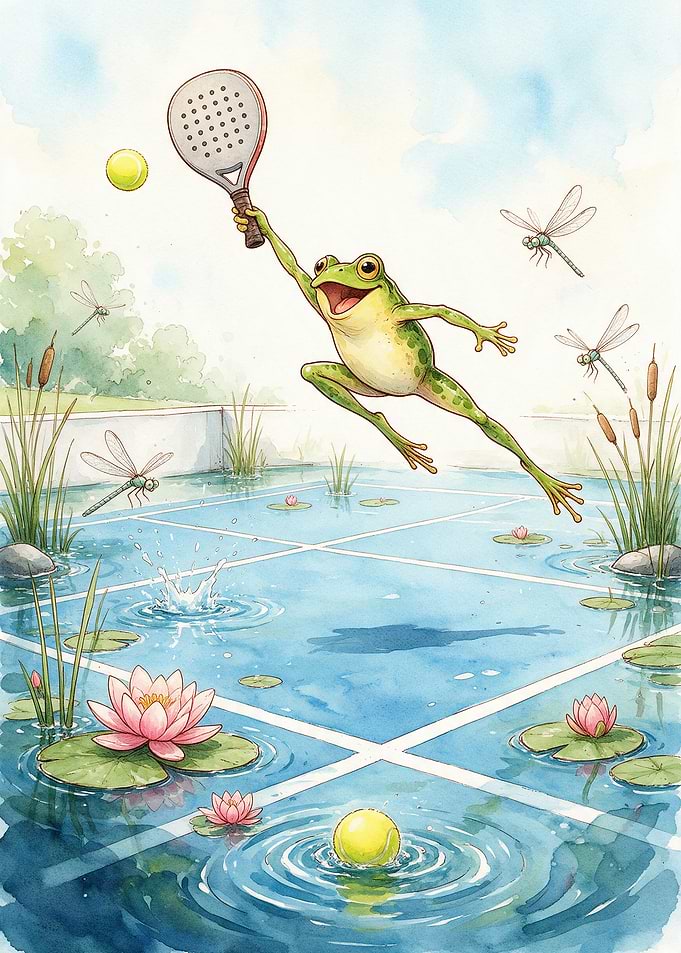 Frog Playing Padel on Pond