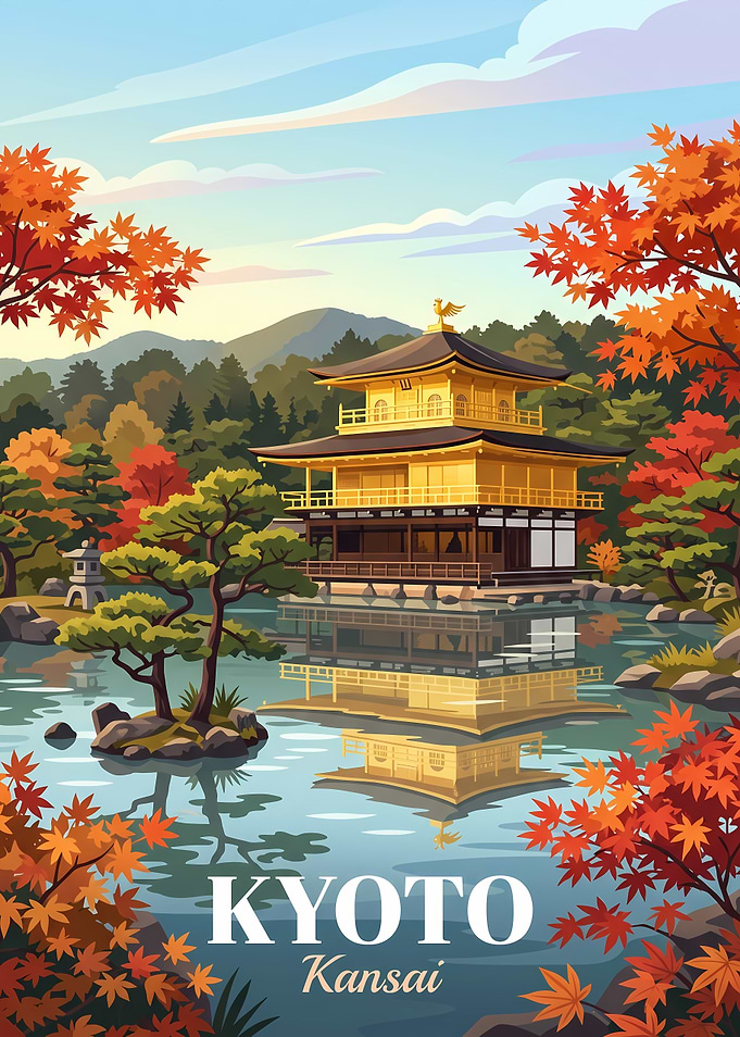 Kinkaku-ji Golden Pavilion Kyoto Travel Poster