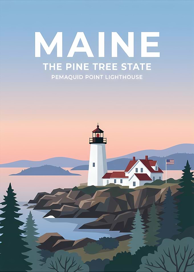Maine Pemaquid Point Lighthouse Travel Poster