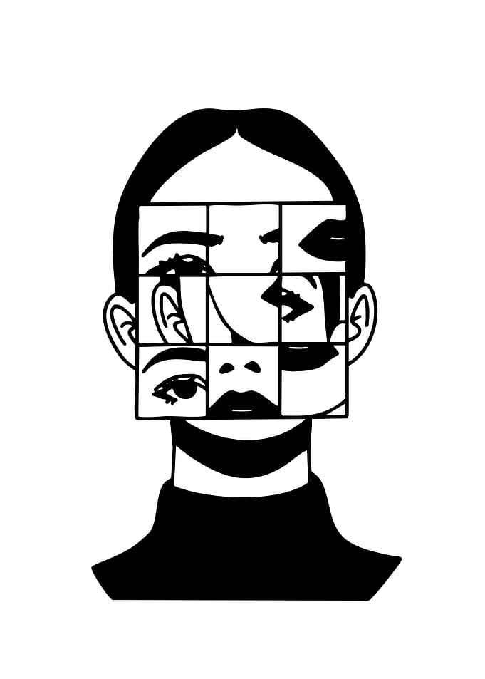 Abstract Fragmented Face Line Art