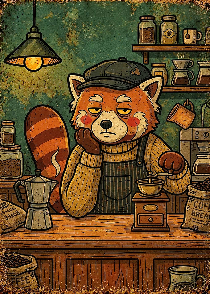 Tired Red Panda Coffee Barista