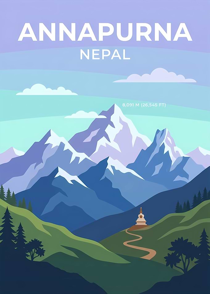 Annapurna Nepal Mountain Travel Poster