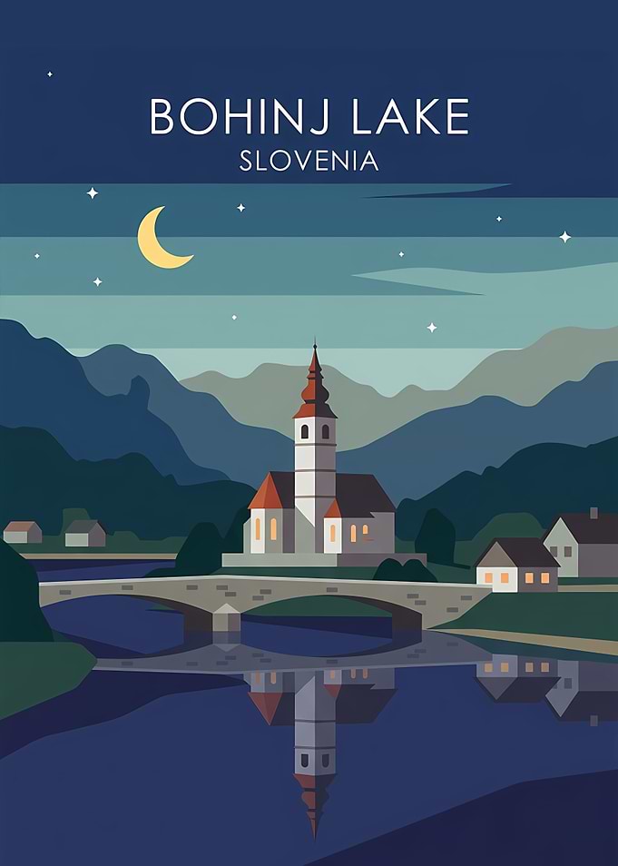 Bohinj Lake Slovenia Travel Poster