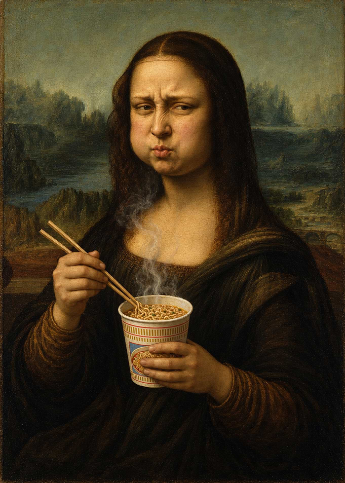 Mona Lisa Eating Instant Noodles