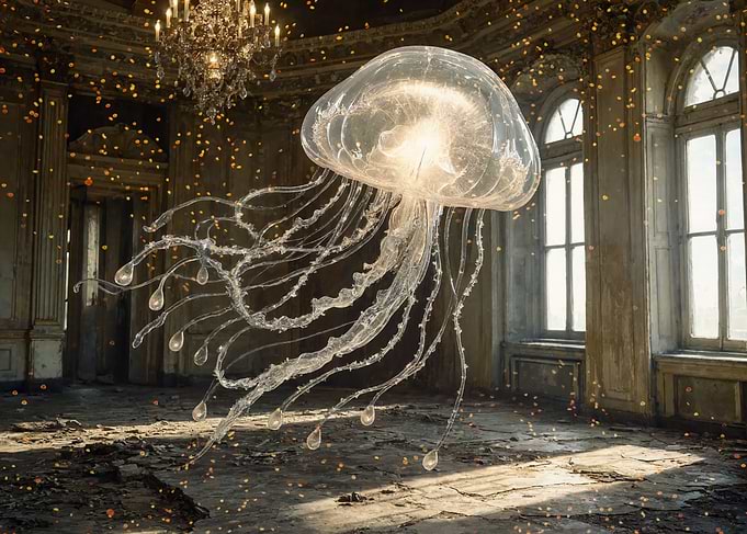 Ethereal Jellyfish in Abandoned Ballroom