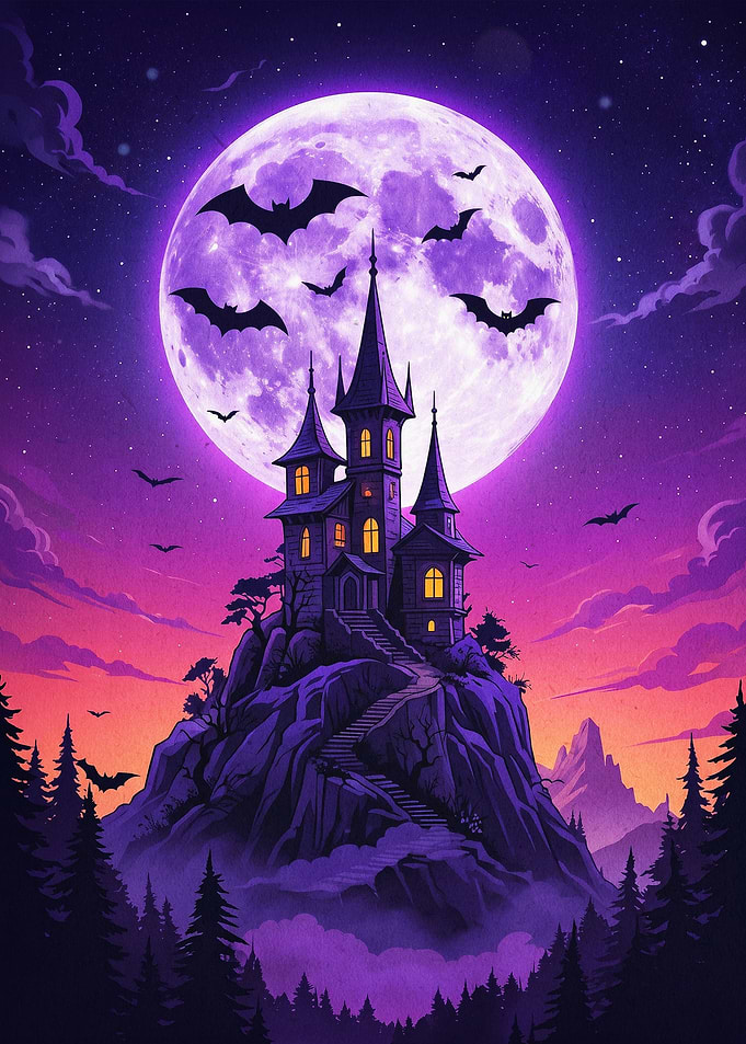 Haunted Castle Gothic Moon Art