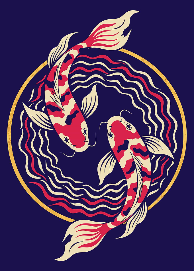 Japanese Koi Ukiyo-e Metal Poster, No Text