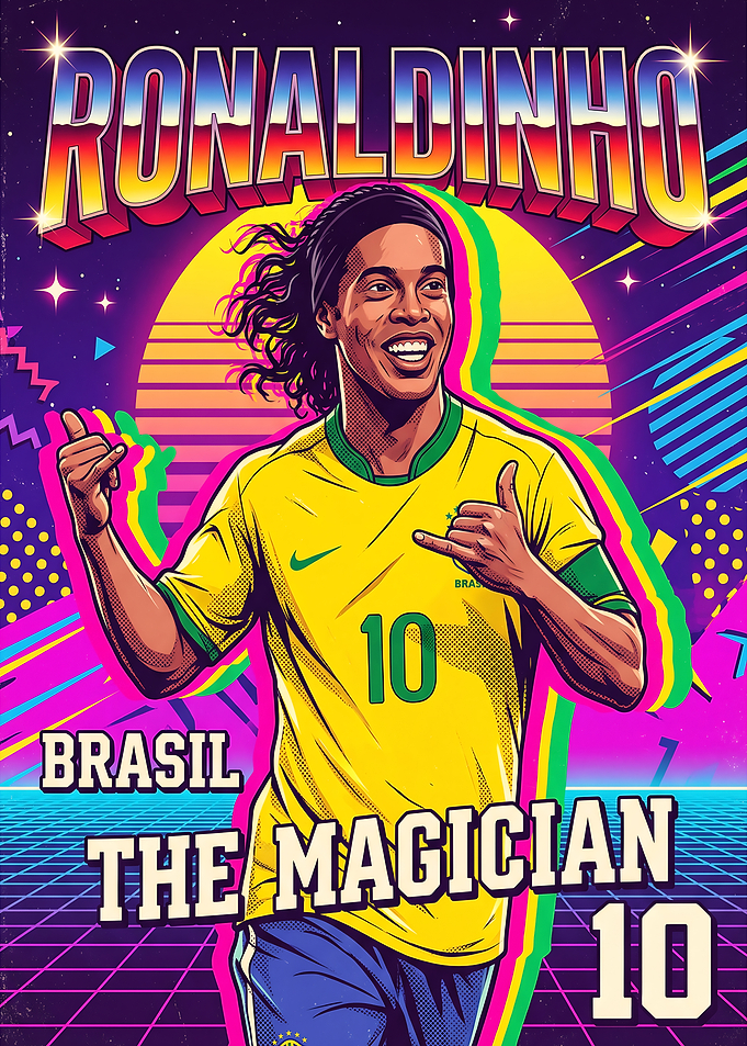 Ronaldinho Retro Synthwave Soccer Poster