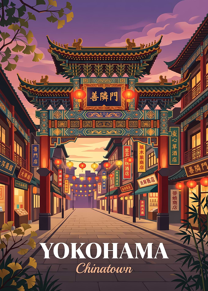 Yokohama Chinatown Gate Illustration