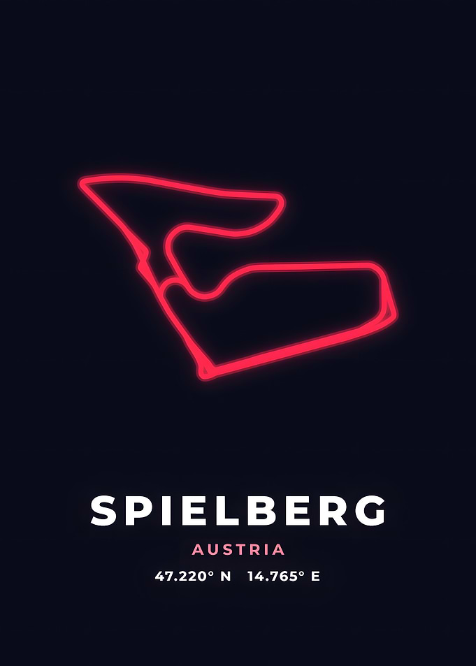 Spielberg Race Track Neon Red Circuit Poster