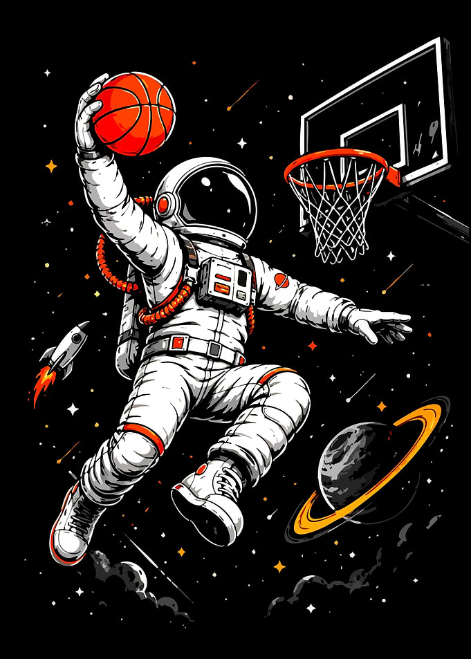 Astronaut Slam Dunking in Space