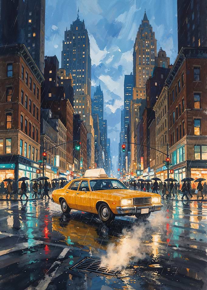 Rainy New York City Taxi Scene