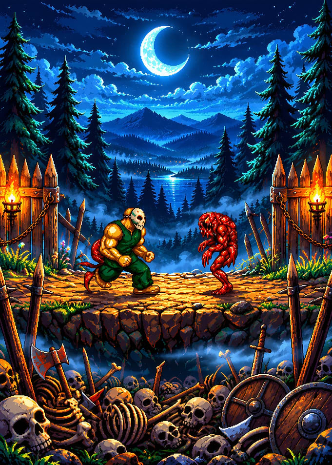 Pixel Art Battle Against Monster