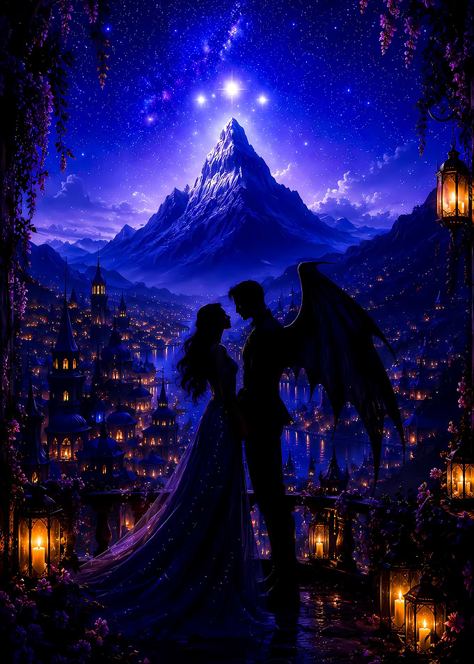 Romantic Fantasy Couple Under Starry Sky