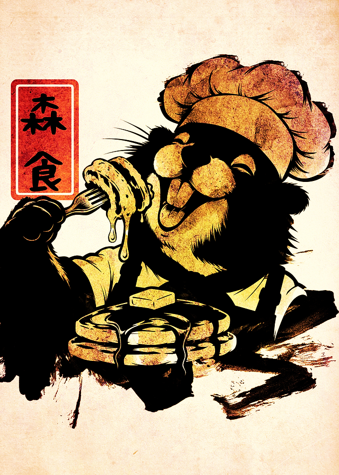 Chef Beaver Eating Pancakes Illustration