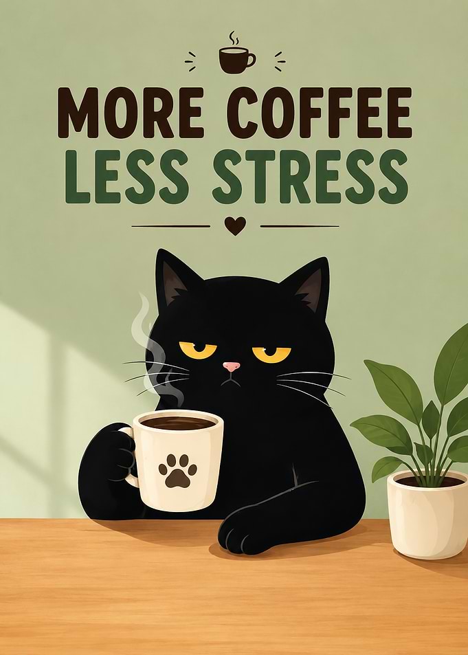 More Coffee Less Stress Cat Poster