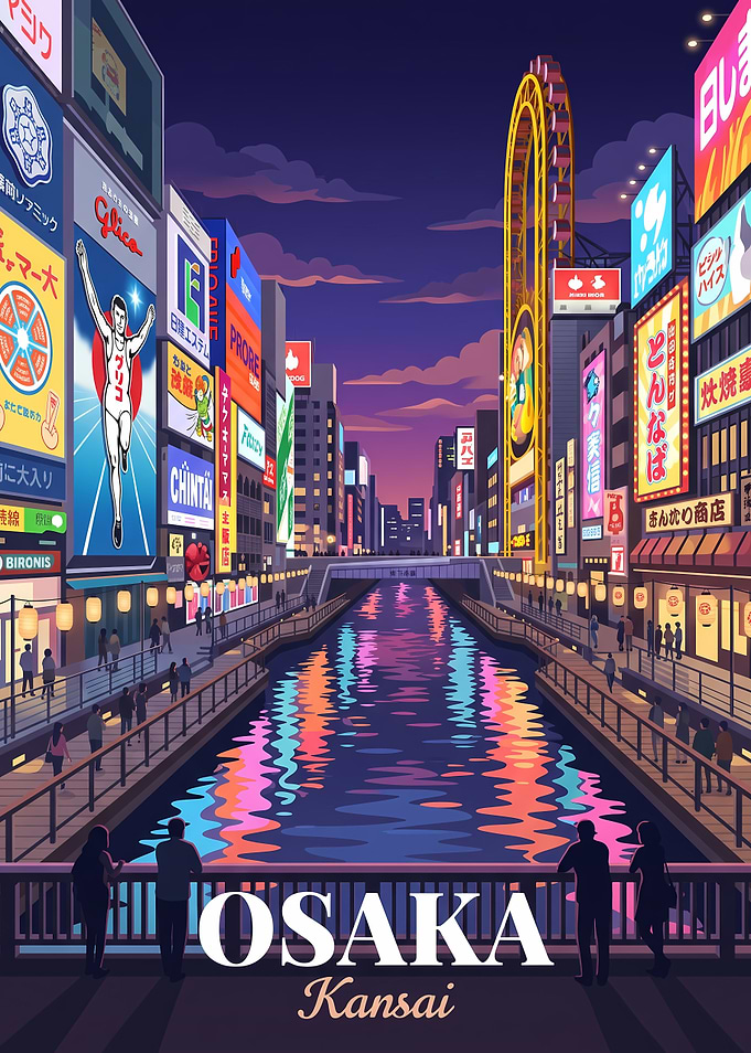 Osaka Dotonbori Canal Night Travel Poster