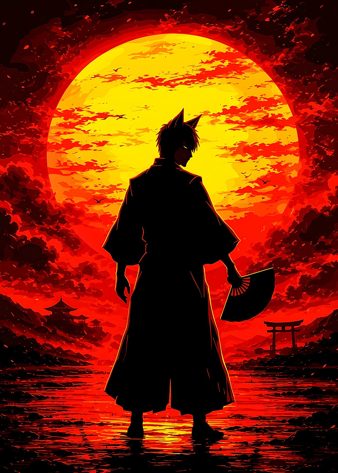 Anime Fox Spirit Samurai Silhouette