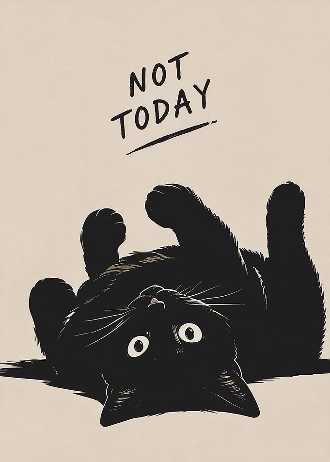 Black Cat Not Today Funny Animal Art