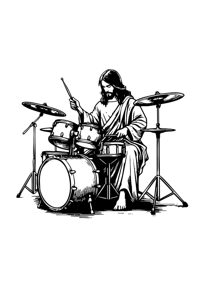 Jesus Playing Drums Illustration