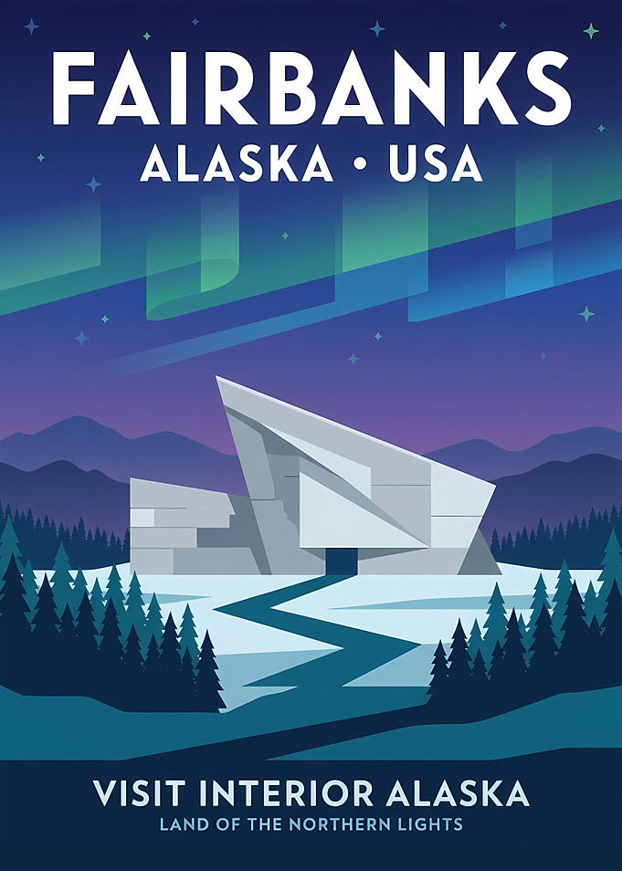 Fairbanks Alaska Northern Lights Travel Poster