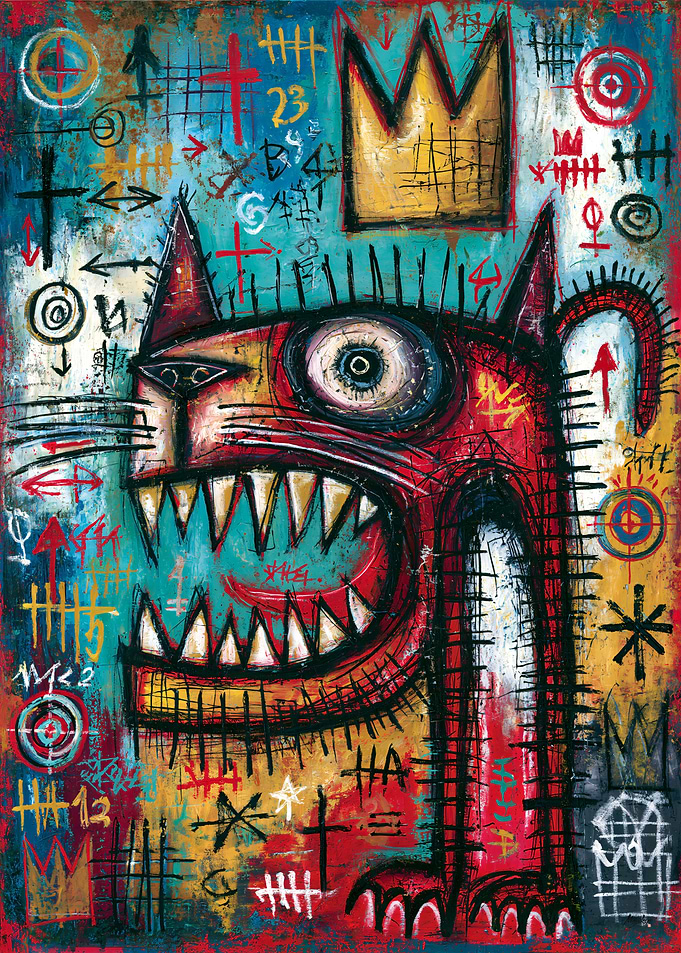 Crowned Cat of Chaos - Neo-Expressionist Beast