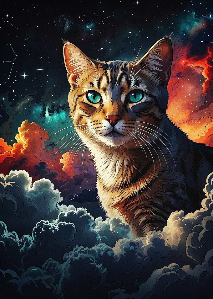 Cosmic Cat Space Nebula Art Poster