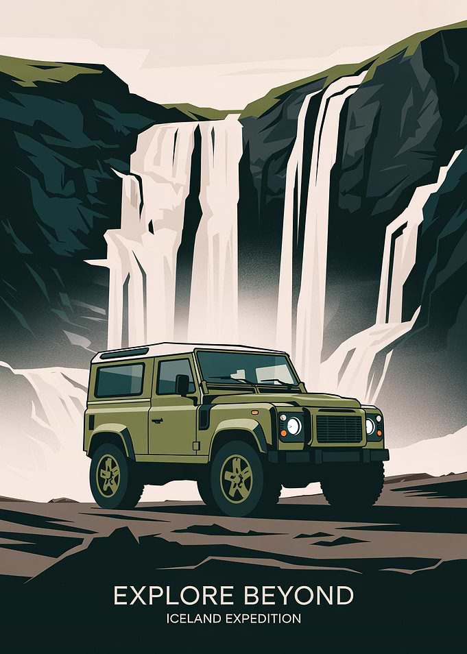 Green SUV Travel Iceland Expedition Poster