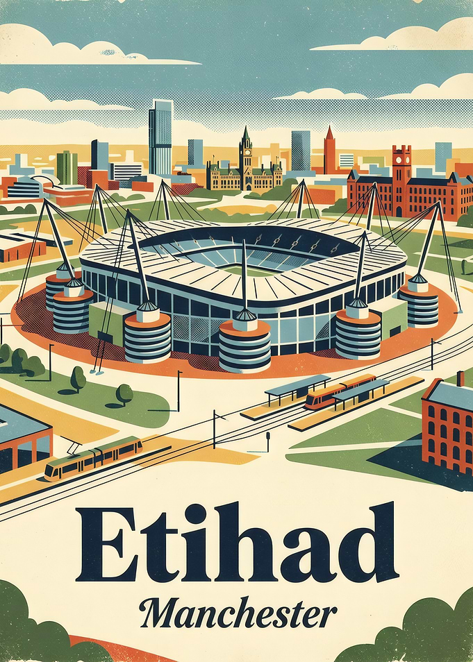 Etihad Stadium Manchester Vintage Poster