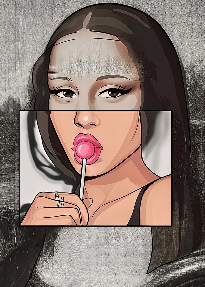 Modern Mona Lisa with Lollipop