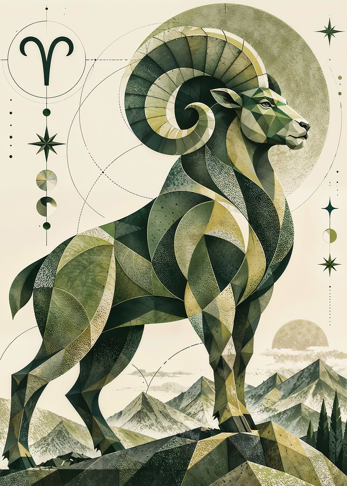 Geometric Aries Ram Mountain Zodiac Wall Art