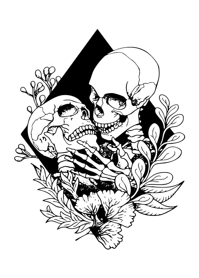 Romantic Skeleton Couple Floral Illustration