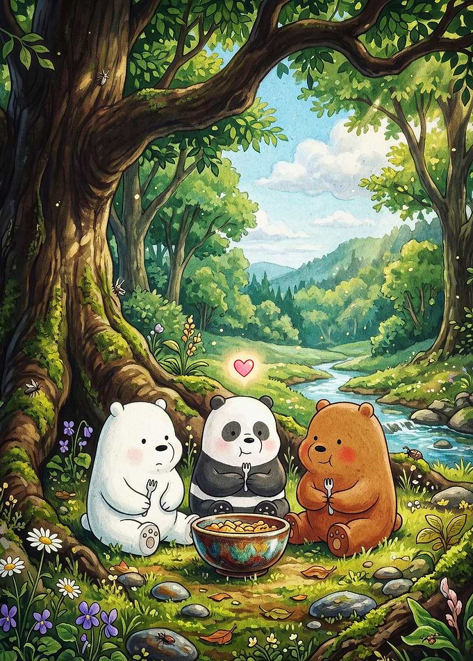 Bears Picnic Forest Cute Art Poster