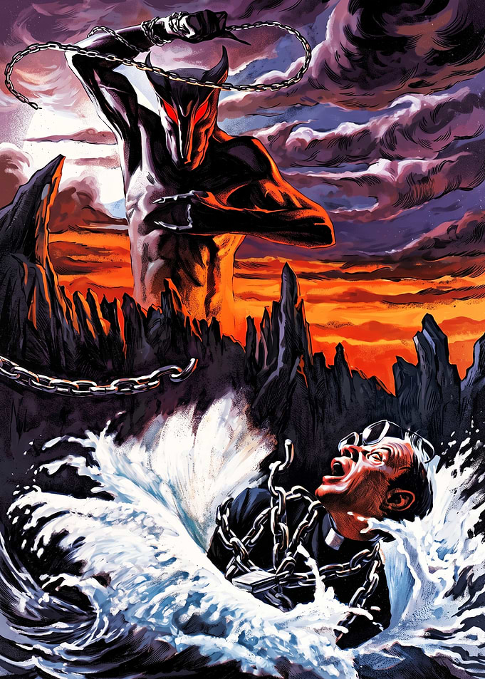 Demon Chaining a Priest in Water