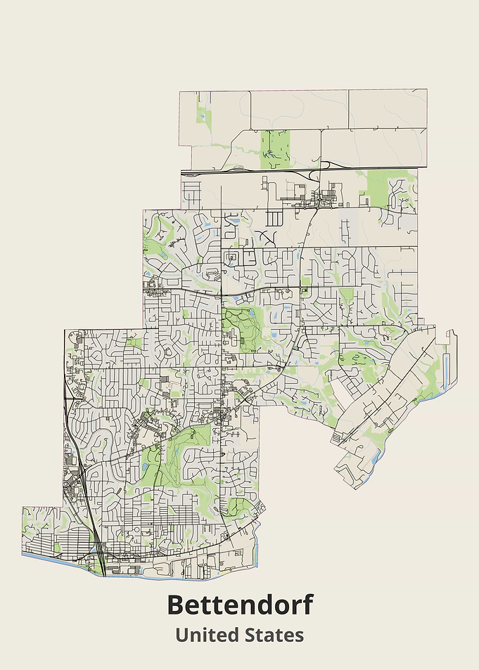 Bettendorf Iowa City Map Print