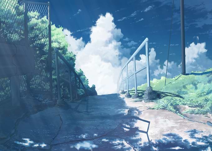 Anime Style Staircase Under Blue Sky
