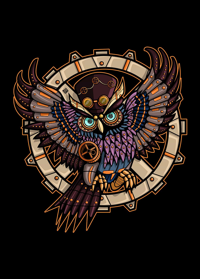 Steampunk Mechanical Owl Illustration