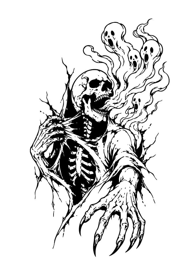Screaming Skeleton Ghost Illustration