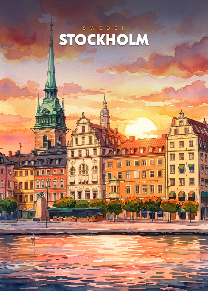 Stockholm Sweden Watercolor