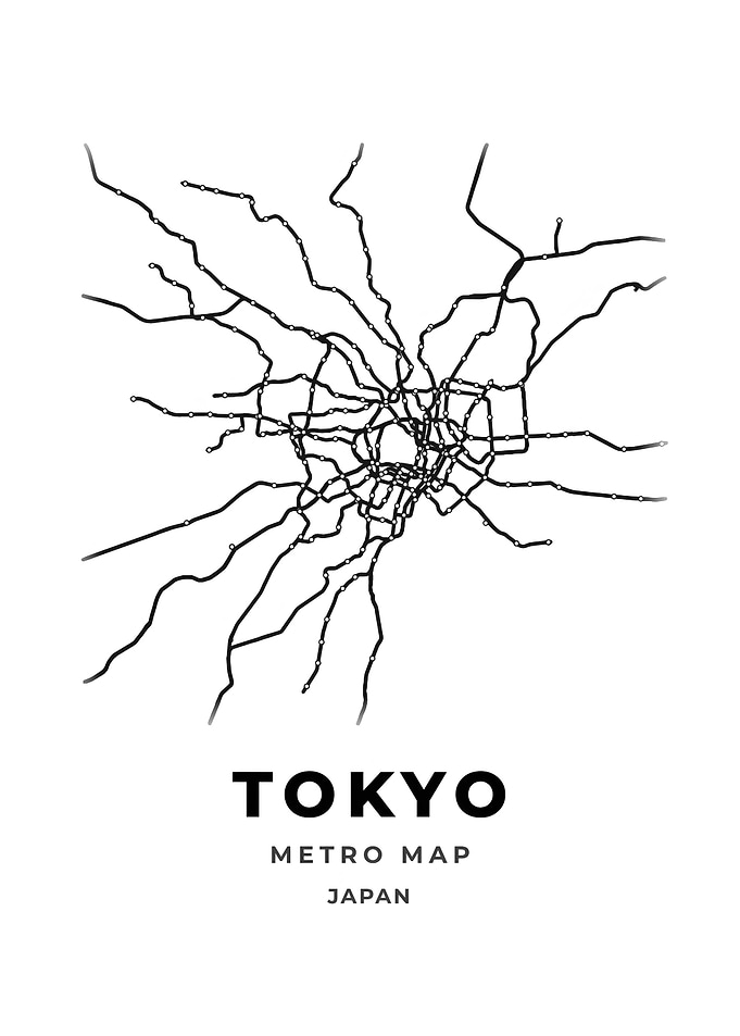 Tokyo Black And White Metro Map Print