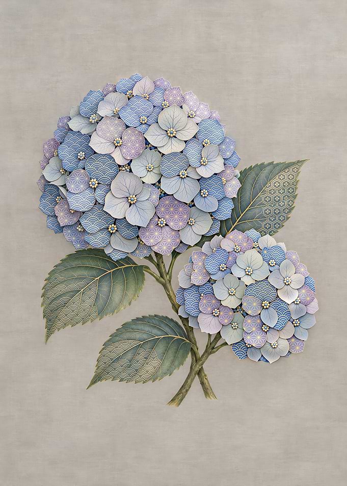 Elegant Japanese Patterned Hydrangea Illustration