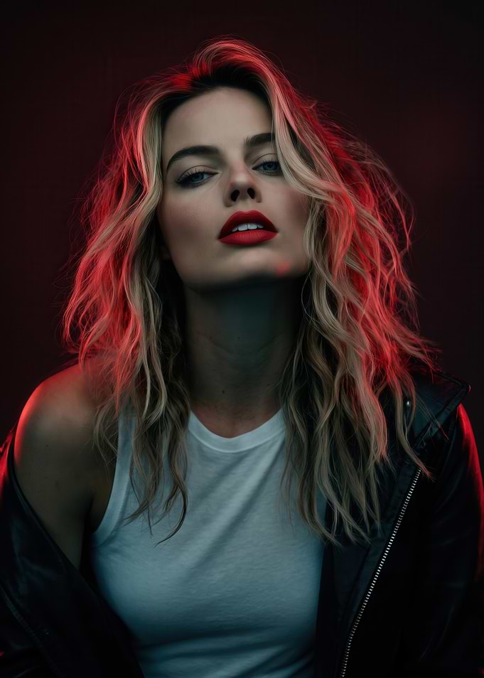 Margot Robbie Portrait with Red Lighting
