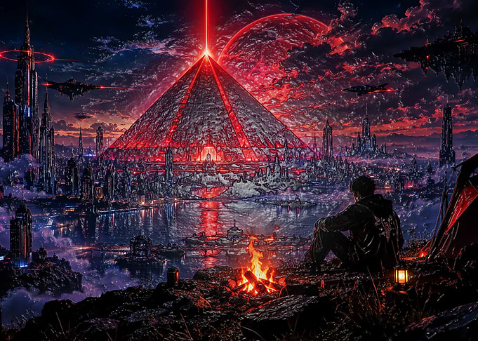 Futuristic Pyramid City at Night