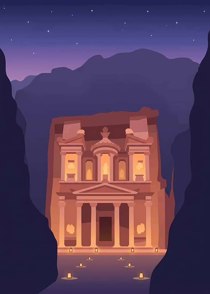 Petra Treasury at Night Illustration
